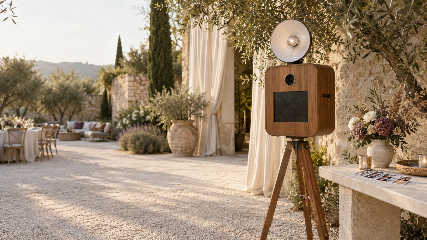Photobooth en bois installé pour un événement en Provence